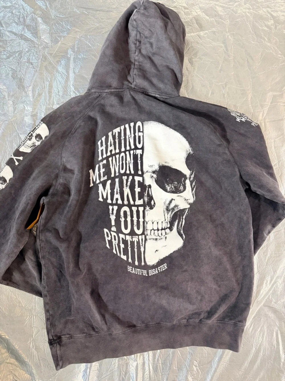 NEW XL Beautiful Disaster Hooded Sweatshirt -HATING ME WONT MAKE YOU PRETTY - Picture 2 of 3
